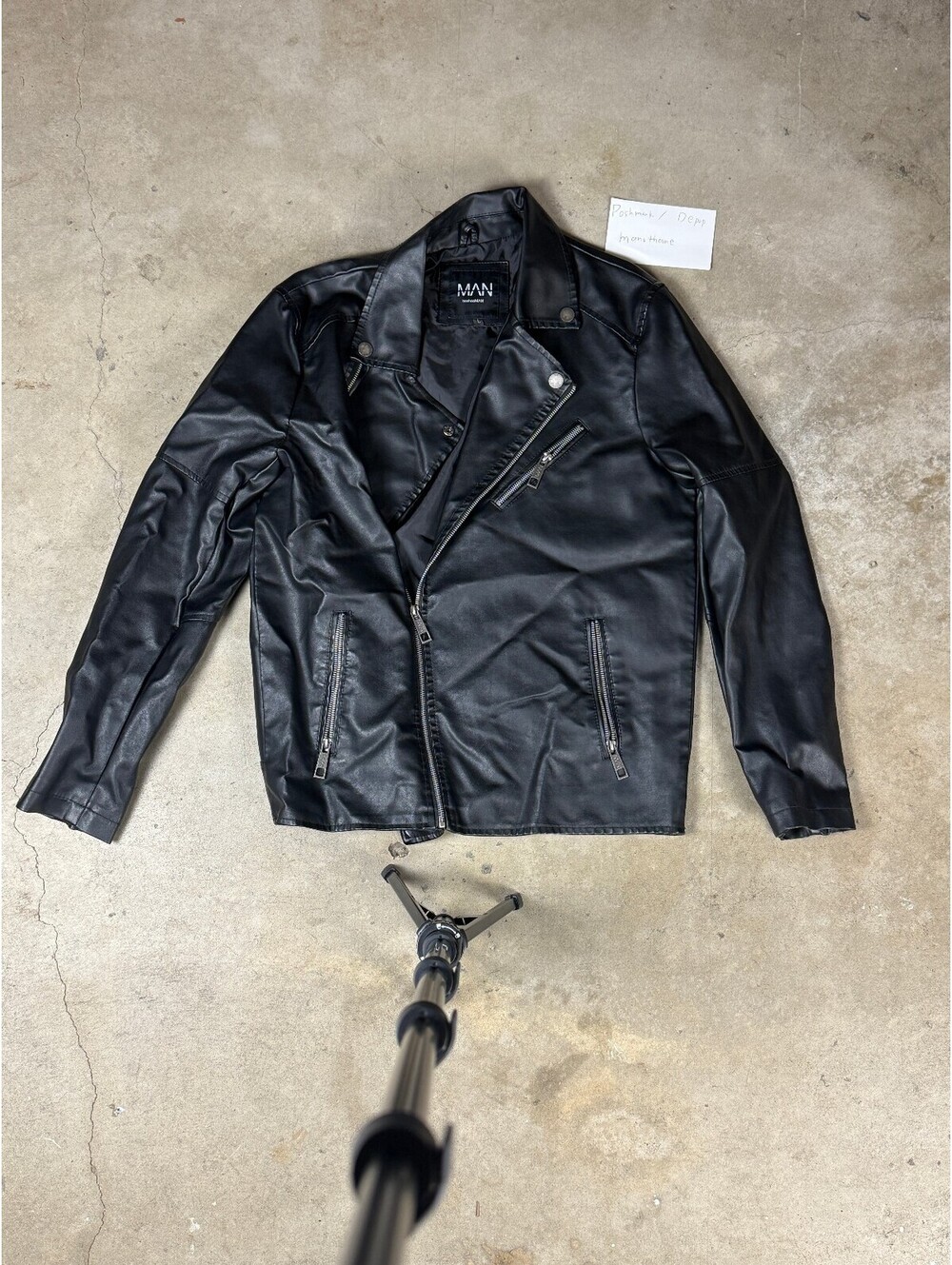 boohooMAN Men’s Black Faux Leather Biker Moto Jacket Size Large